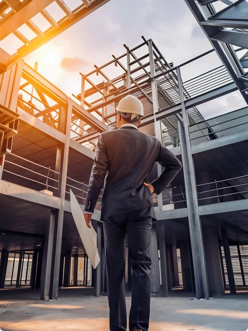 Arquiteto olhando para contrução comercial